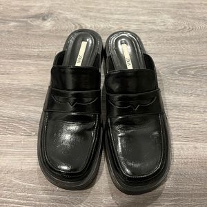 Zara chunky flat mules patent black stylish size 40